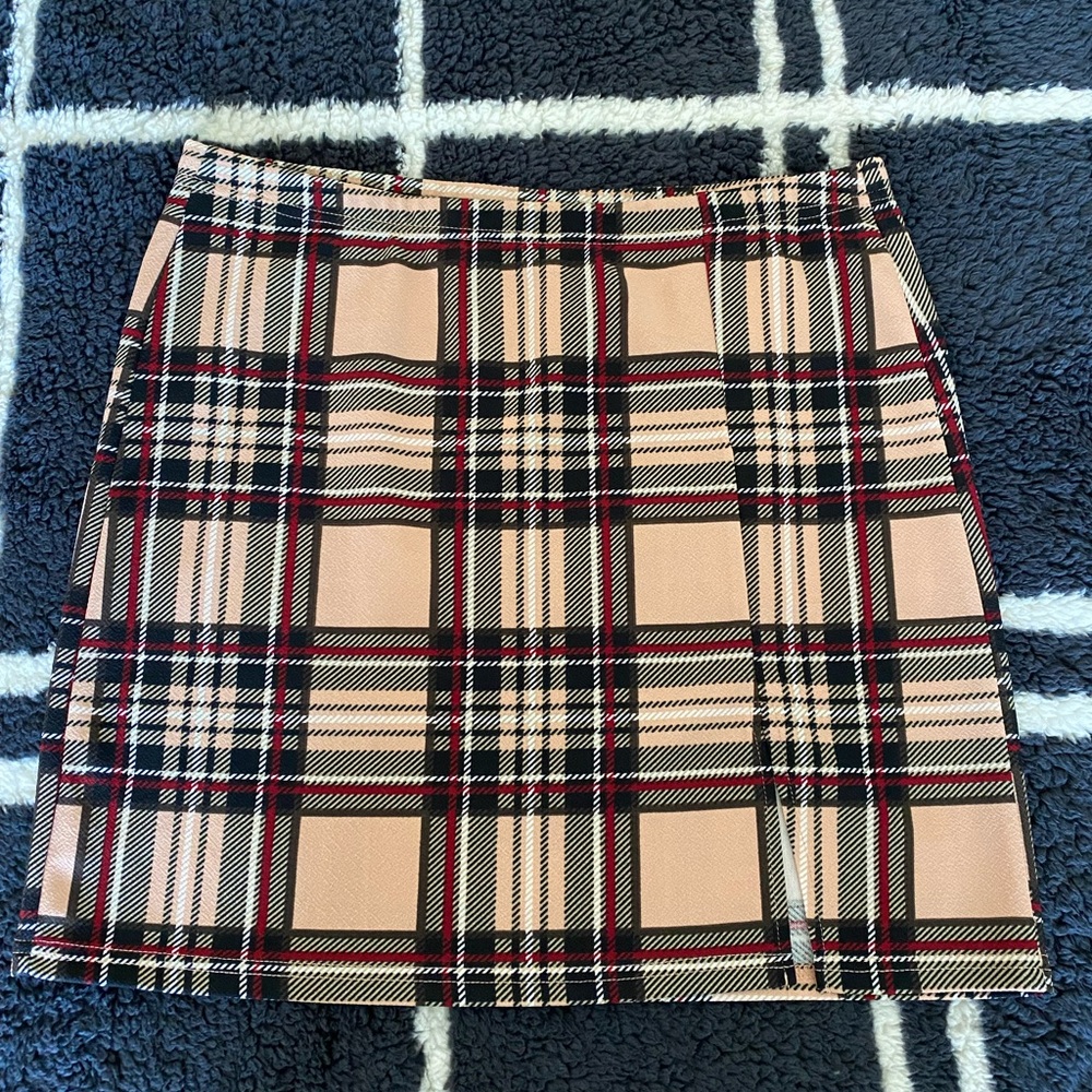 Cream Tan A-Line Mini Skirt Pleated Casual
